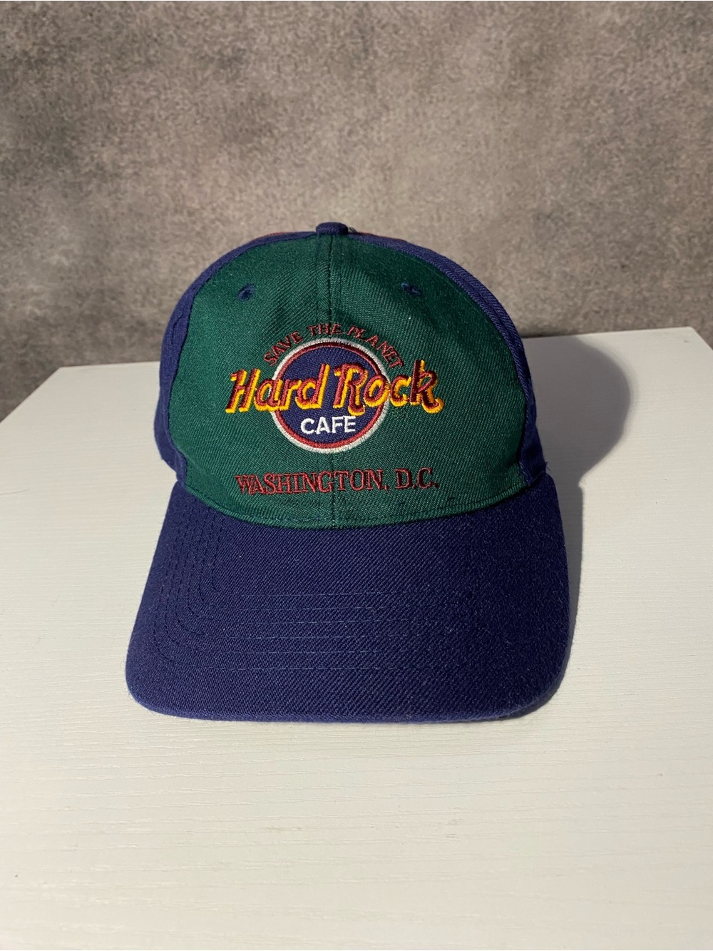Vtg 90s Hard Rock Cafe Washington DC Snapback Hat Colorblock Save The Planet
